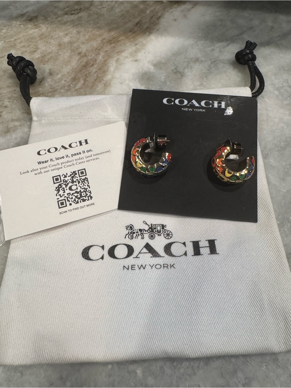 LOW START NWT COACH Multicolor C Logo Earrings GORGEOUS  Comes w/ Coach Dusty - Picture 4 of 4